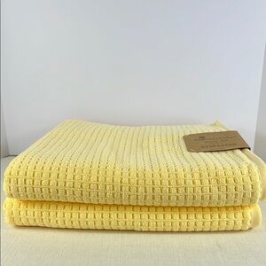 Ecoexistence Oversized Bath Towel Set Waffle Weave Yellow 100% Cotton 2 Pc NEW